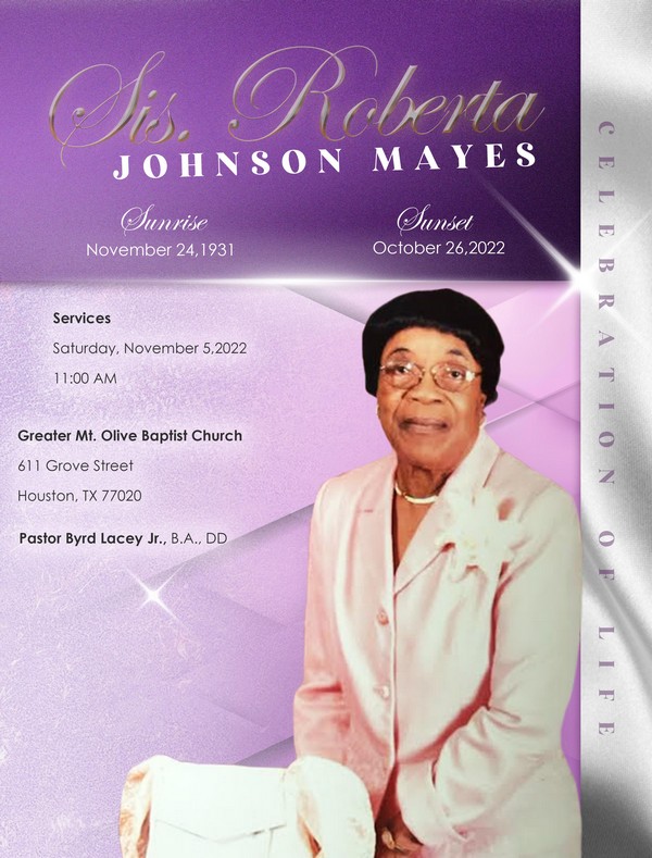 Sis. Roberta Johnson Mayes 1931 – 2022